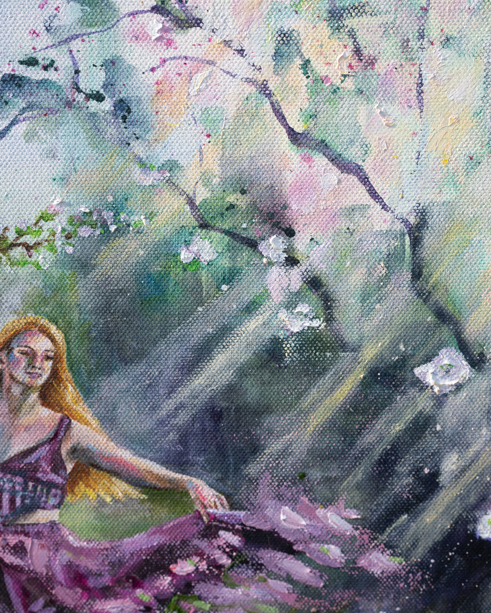 Ethereal painting of a woman dancing in a magical landscape
