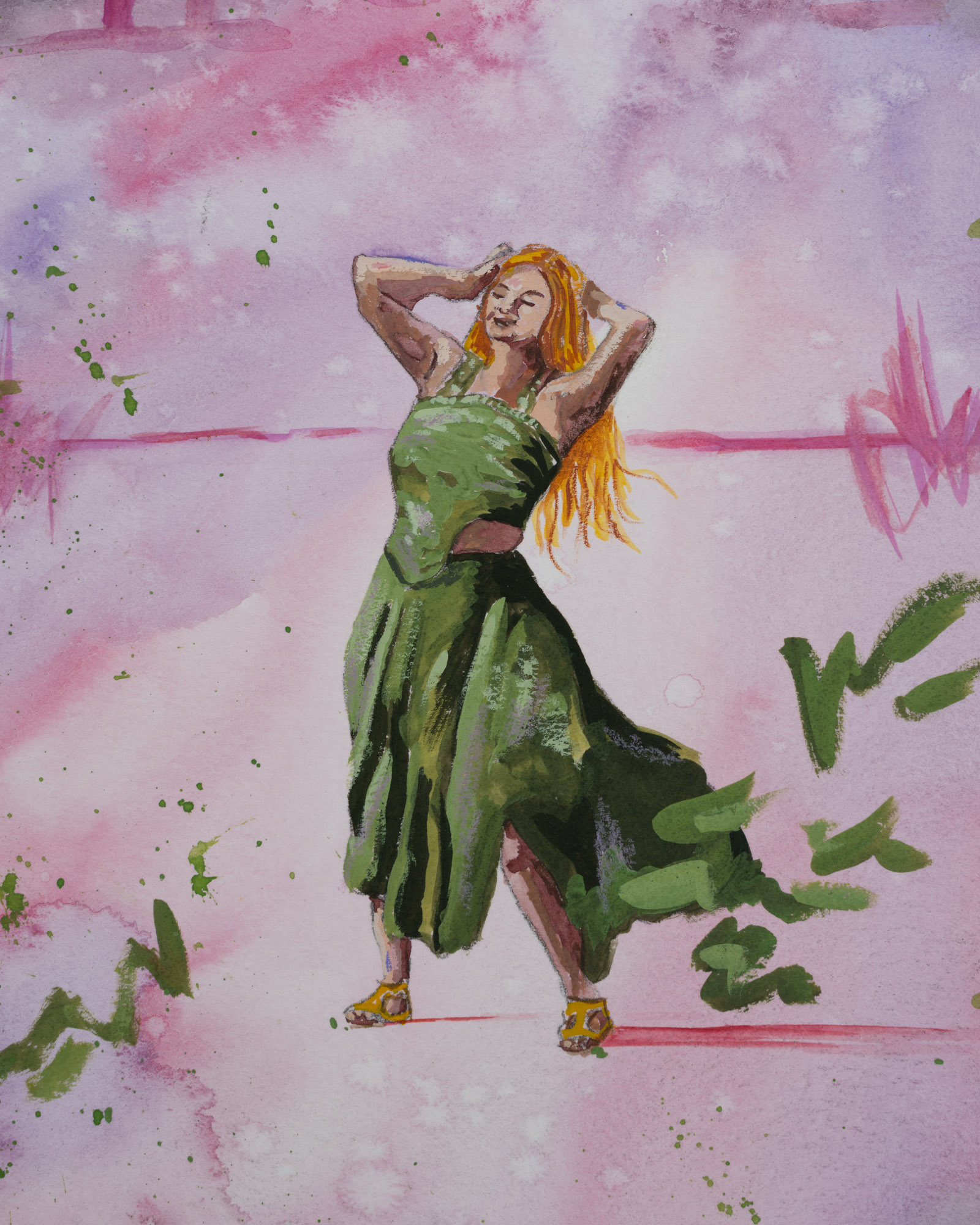 Ethereal painting in pink and green