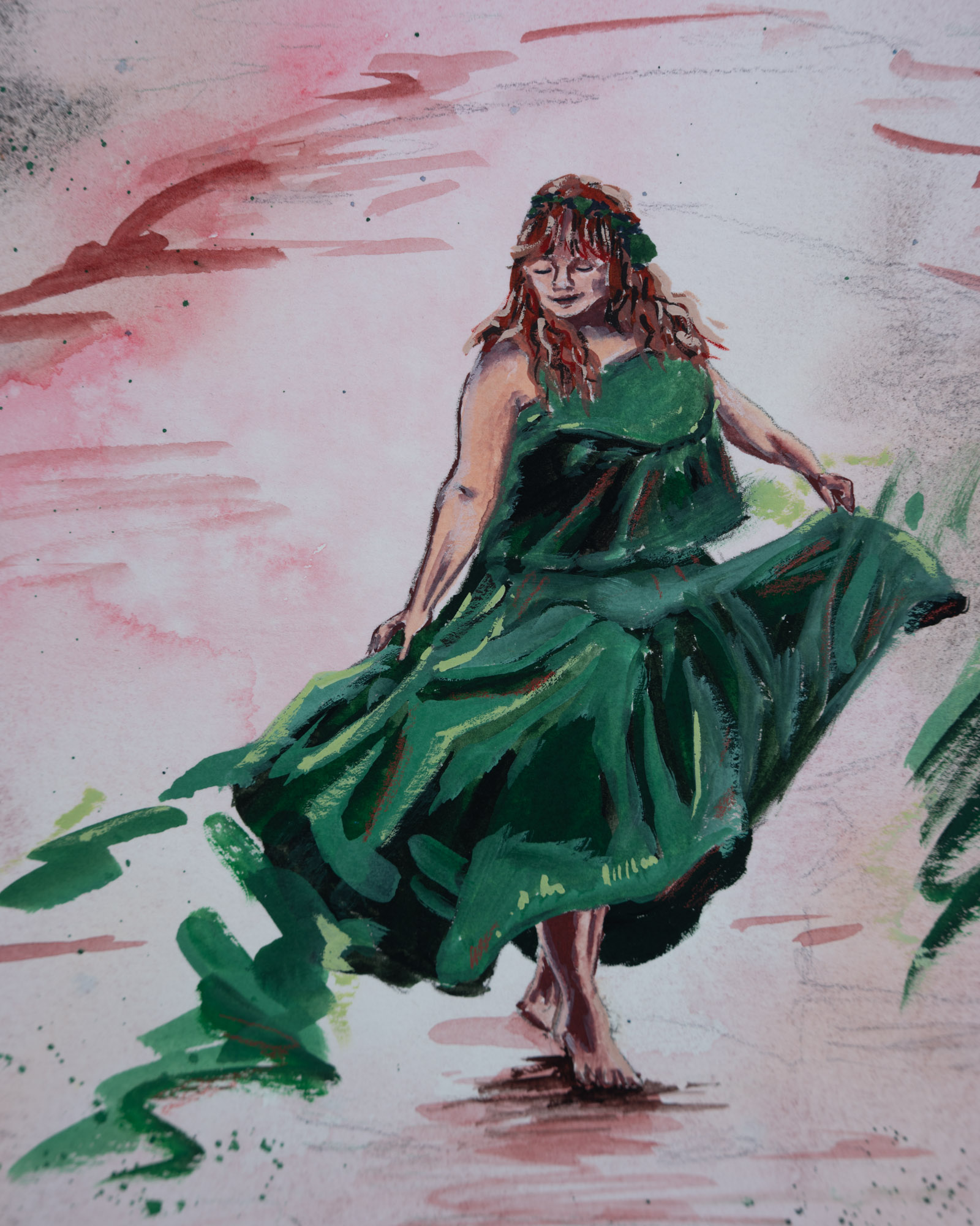 Fairytale art in green and red