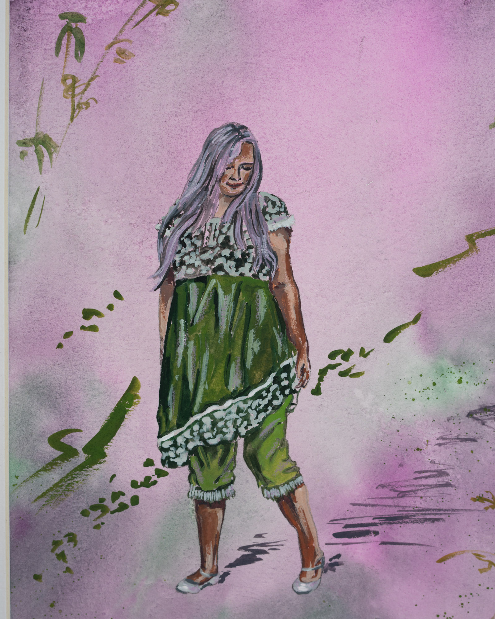 Fairytale painting in green and pink