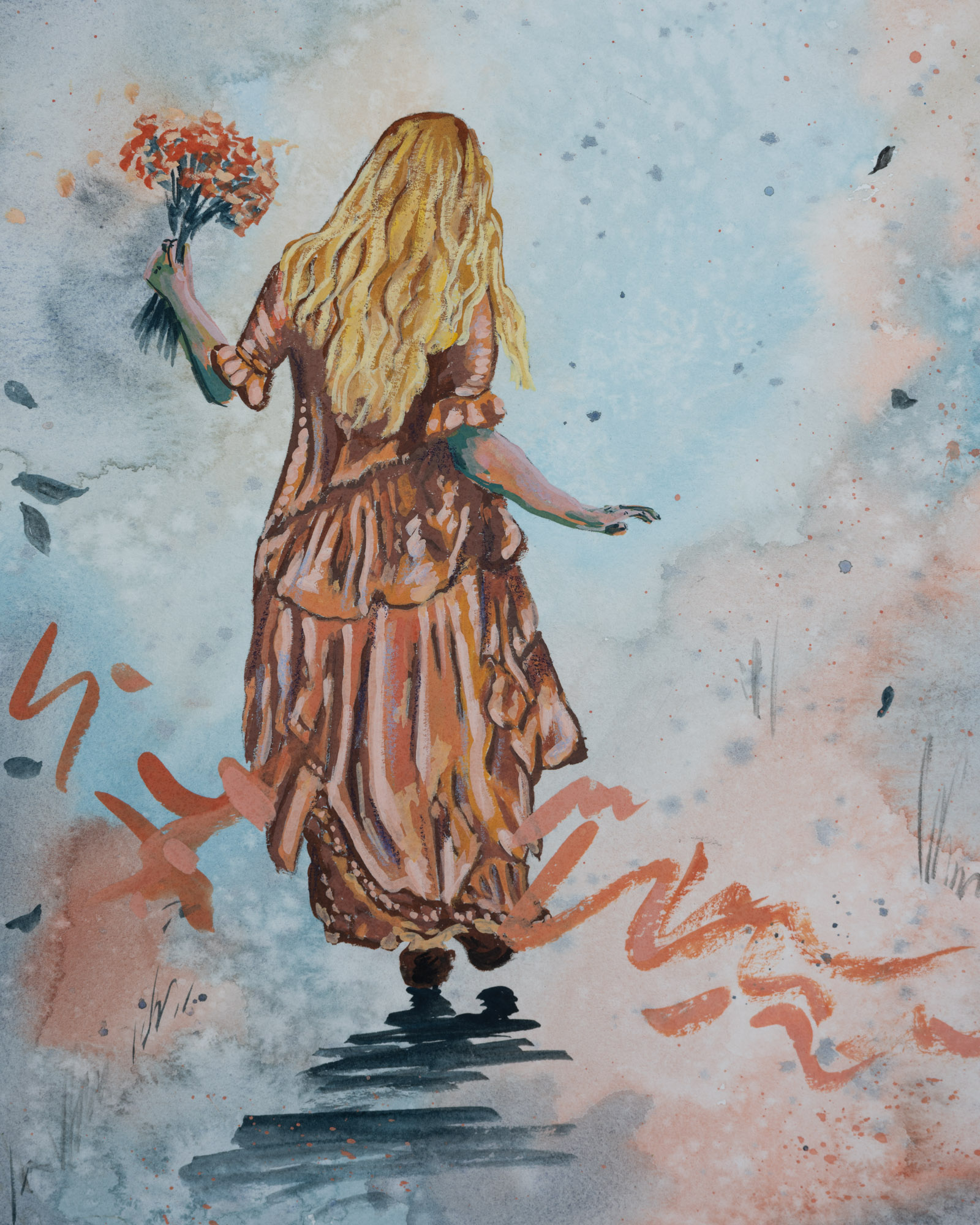 Fairytale art in orange and blue