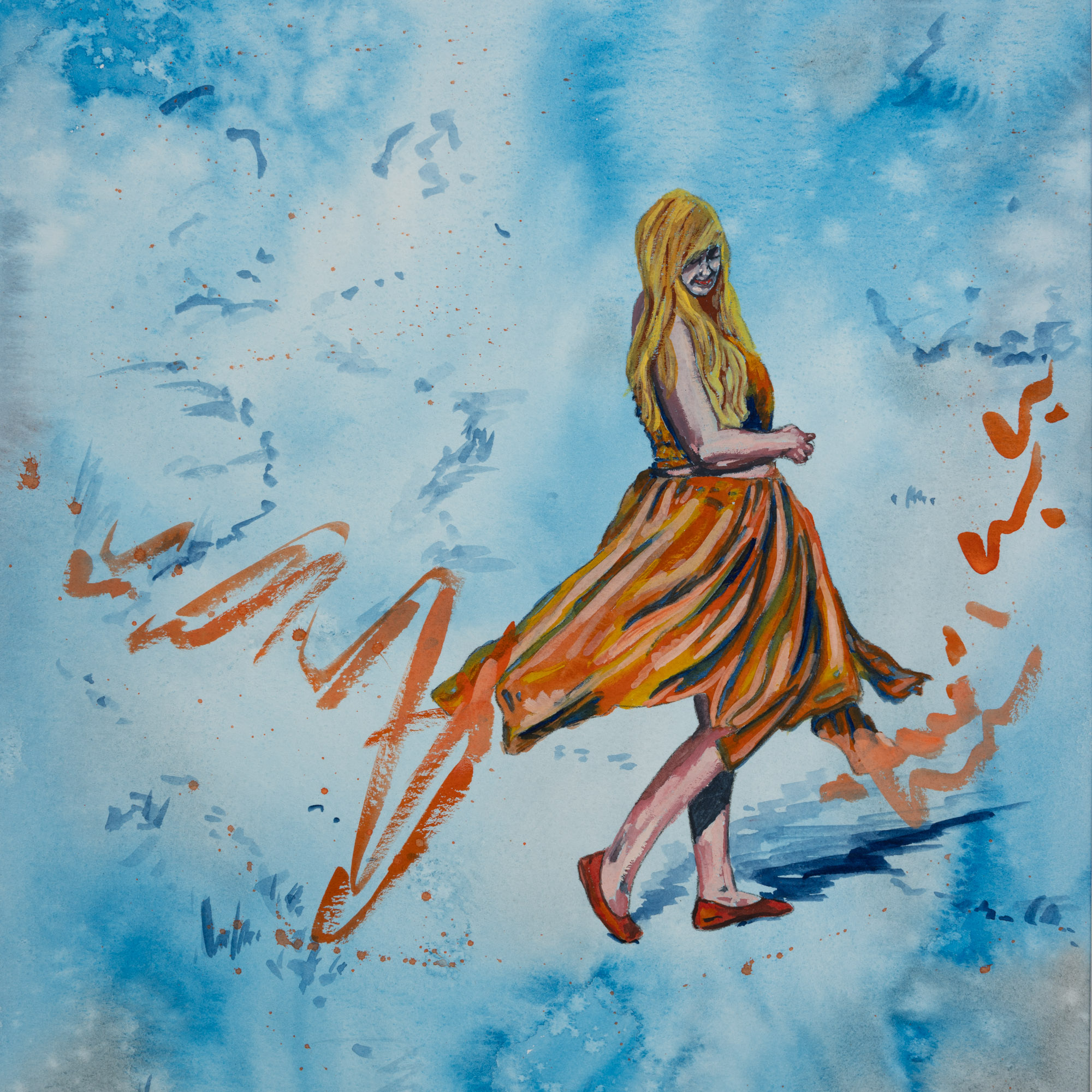 Fairytale painting in orange and blue