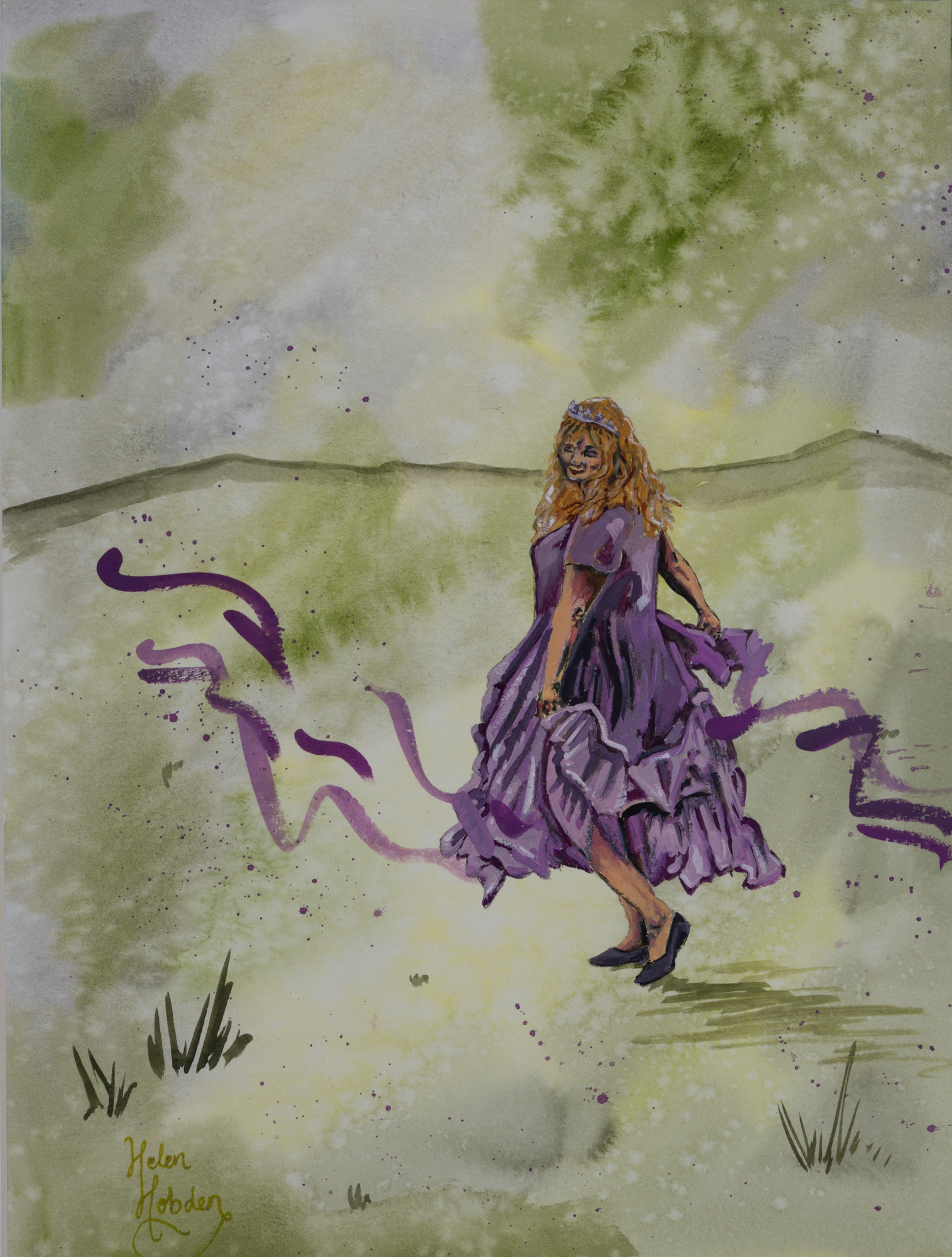 Fairytale art of figure in purple dress