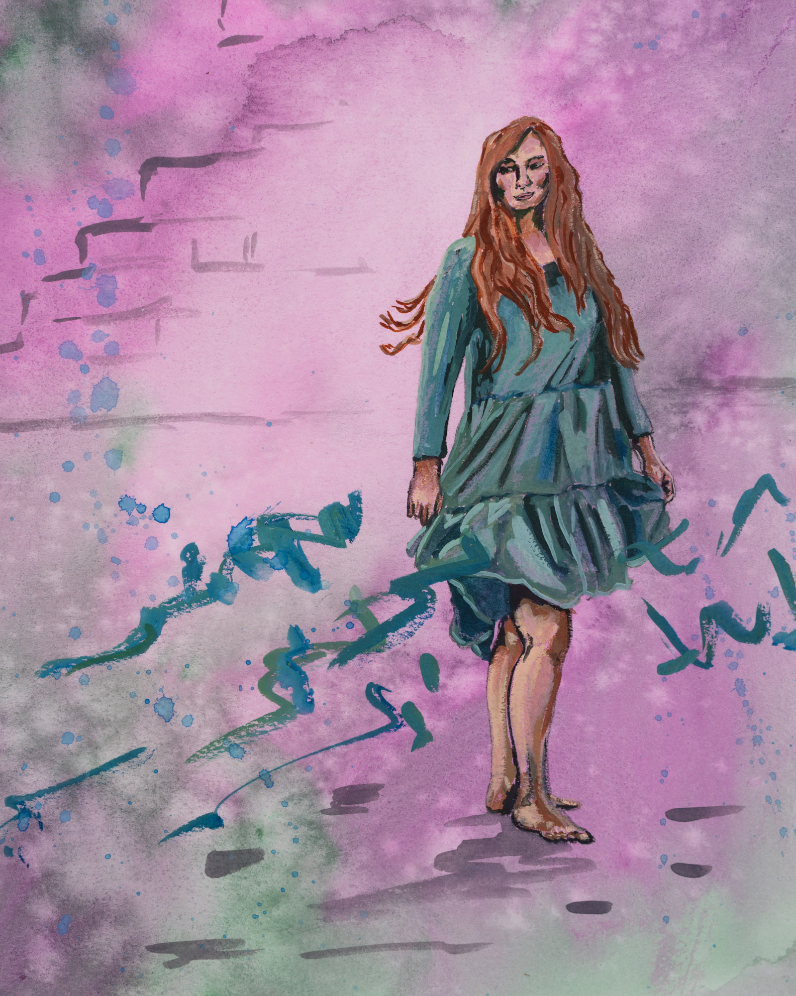 Teal and pink fairytale art