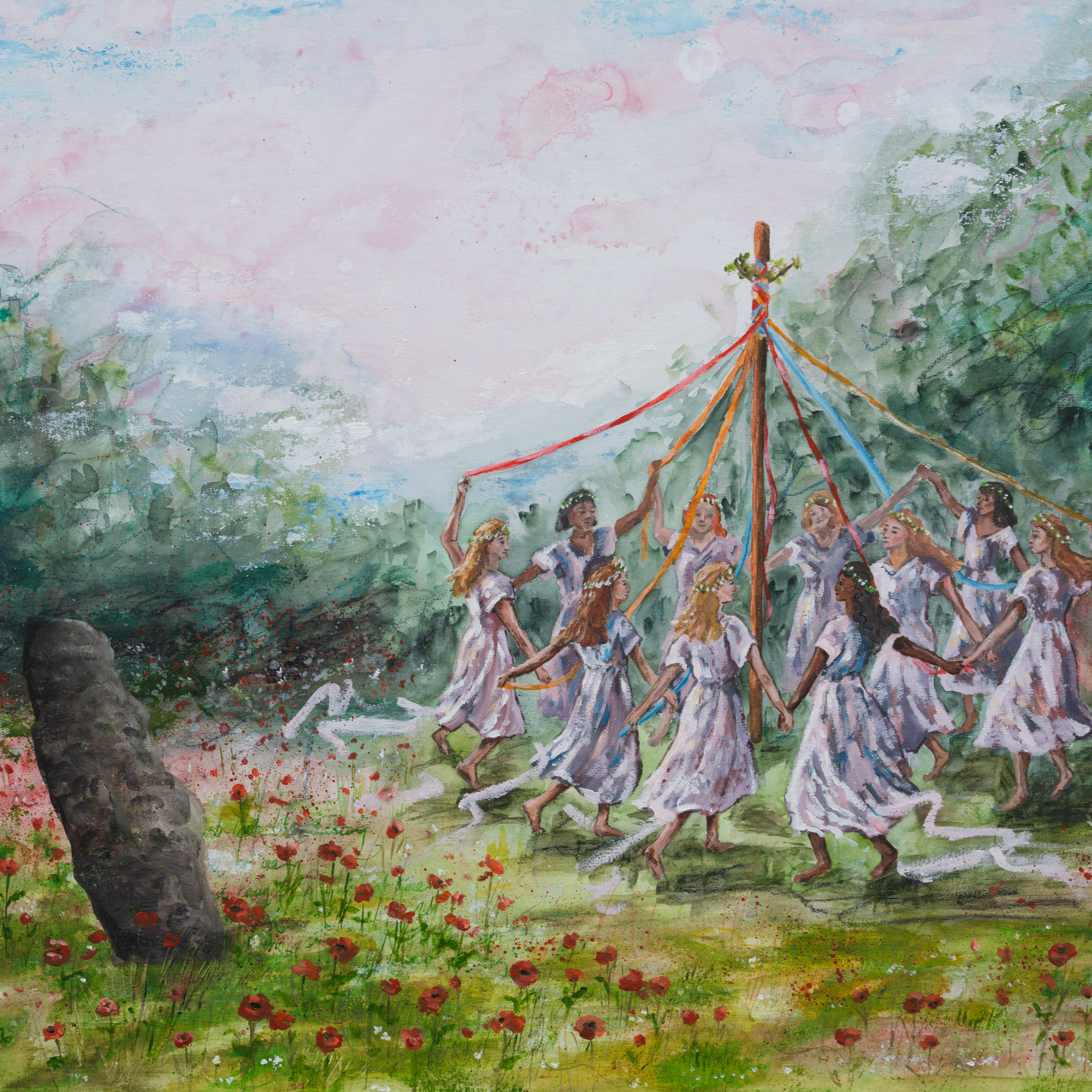 Painting of maypole dancing